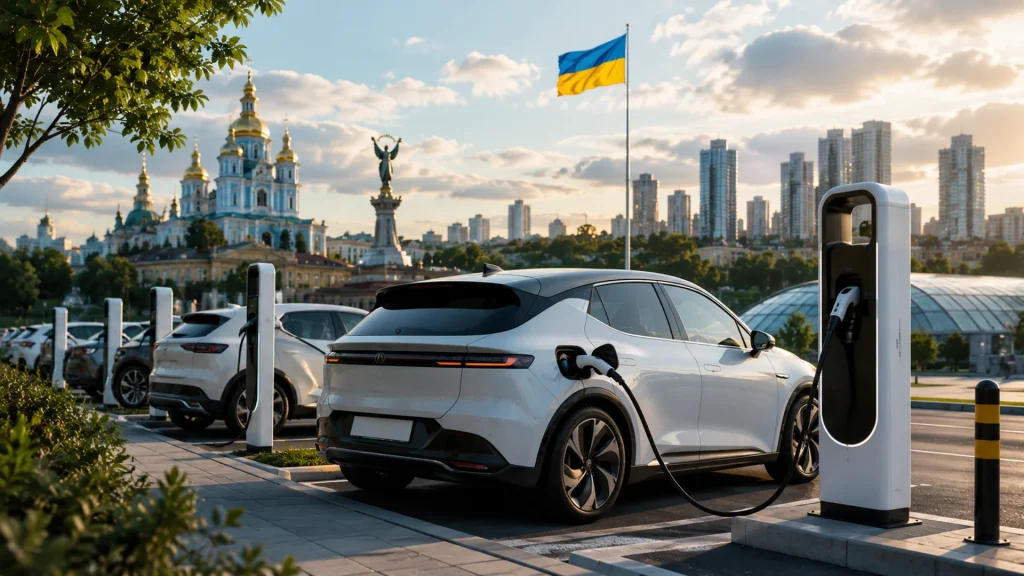 Електромобілі на зарядних станціях у сучасному українському місті