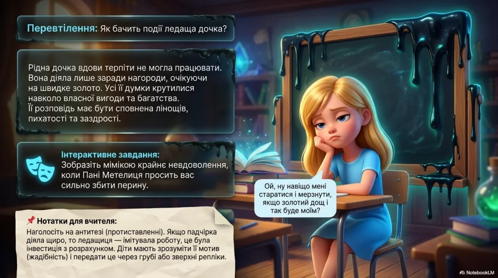 Антитеза в казці «Пані Метелиця» — добро і лінощі