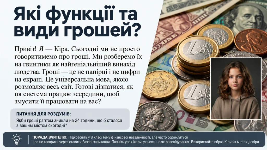 Які функції та види грошей — презентація для 8 класу НУШ