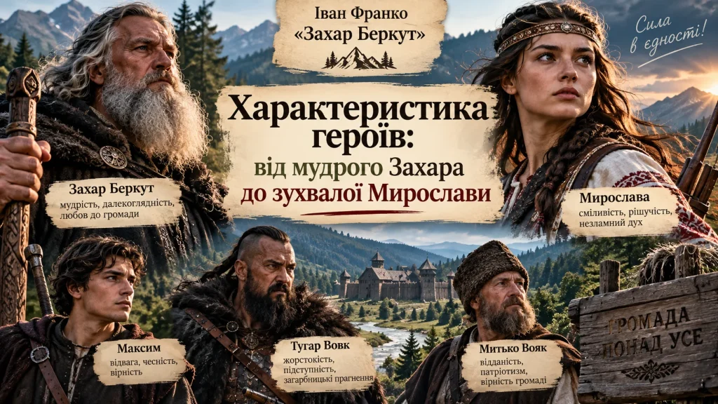 Характеристика героїв «Захара Беркута» — Захар Беркут, Мирослава та Максим