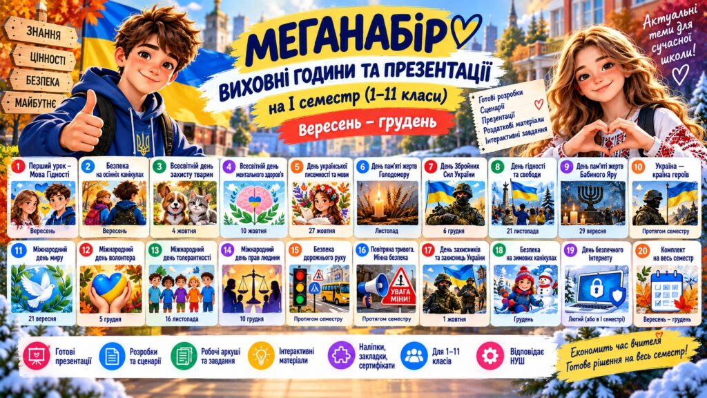 Комплект виховних годин та презентацій на I семестр для 1–11 класів