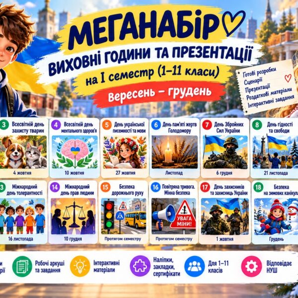 Комплект виховних годин та презентацій на I семестр для 1–11 класів