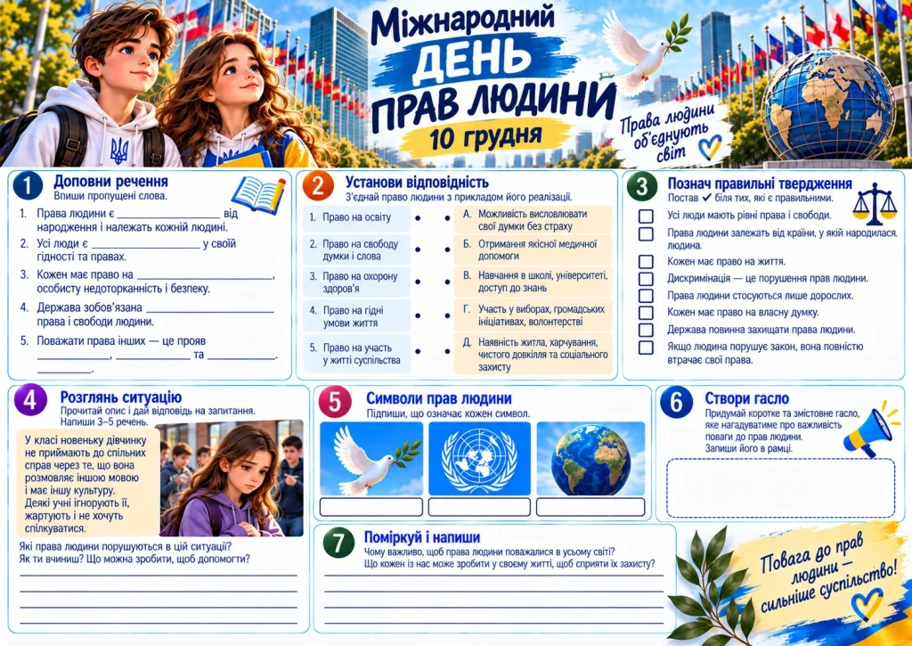 Міжнародний день прав людини — робочий аркуш для учнів