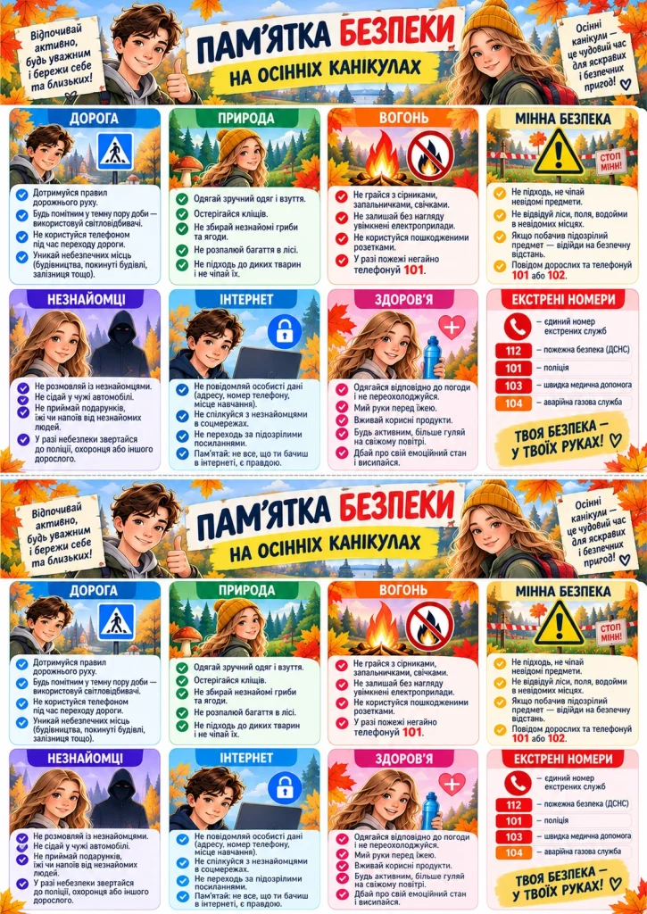 Пам’ятка безпеки на осінніх канікулах для дітей