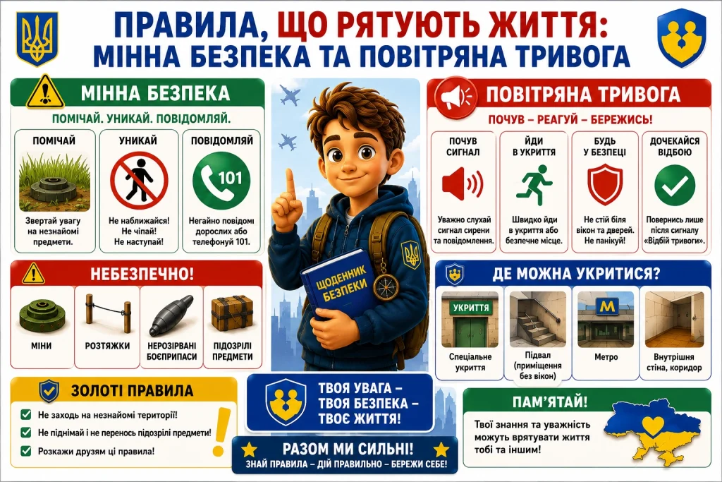 Правила поведінки під час повітряної тривоги та мінна безпека