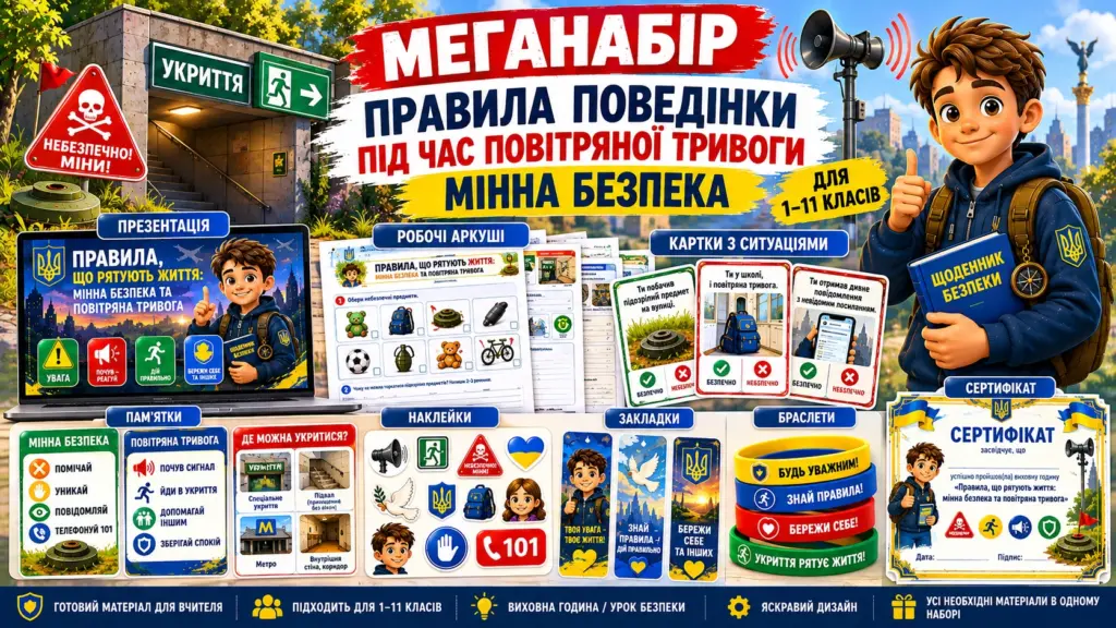Правила поведінки під час повітряної тривоги та мінна безпека для 1–11 класів