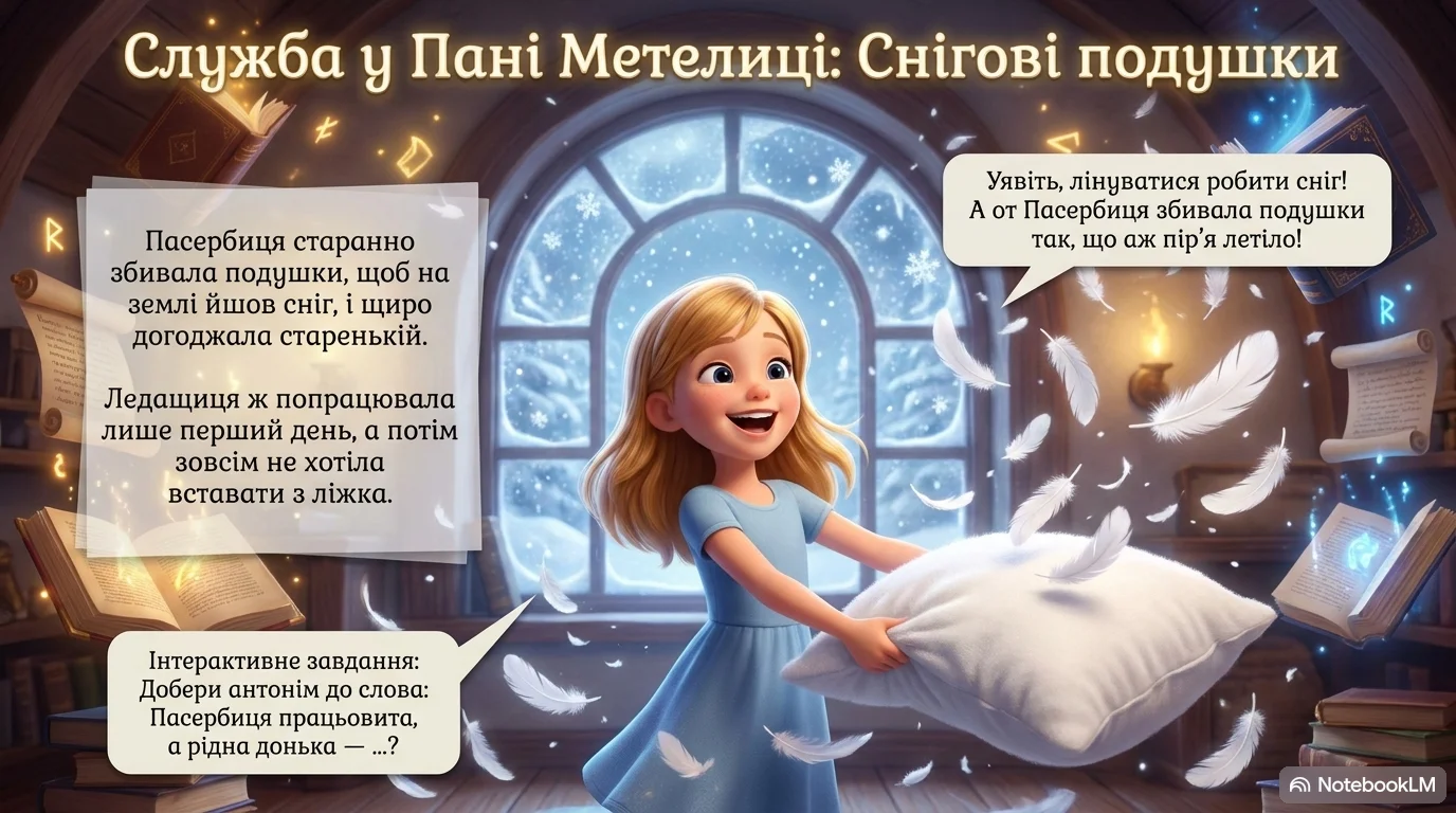 РМ №2. (Письмово) Брати Грімм «Пані Метелиця». Складання порівняльної характеристики образів Пасербиці та Рідної доньки. (ТЛ) антитеза — Презентація НУШ (5 клас) Пасербиця з казки братів Грімм «Пані Метелиця»