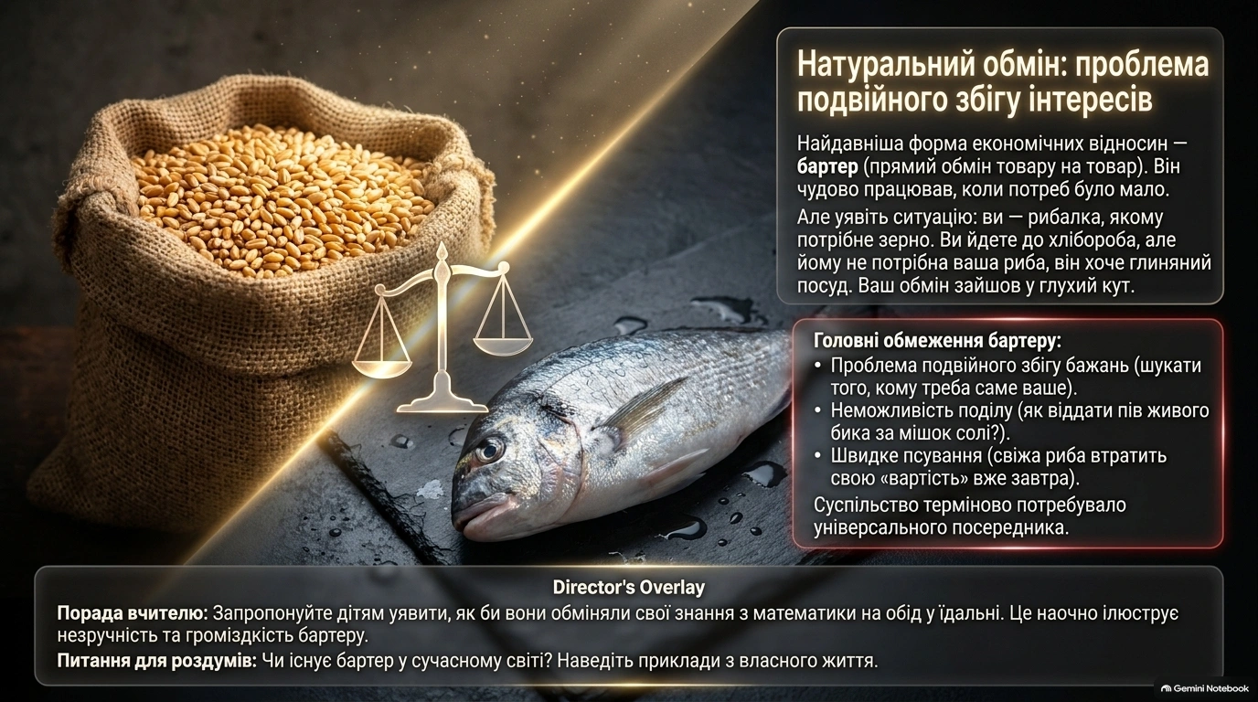 Що таке гроші та як відбувалась їх еволюція — натуральний обмін Натуральний обмін і проблема подвійного збігу інтересів у бартері