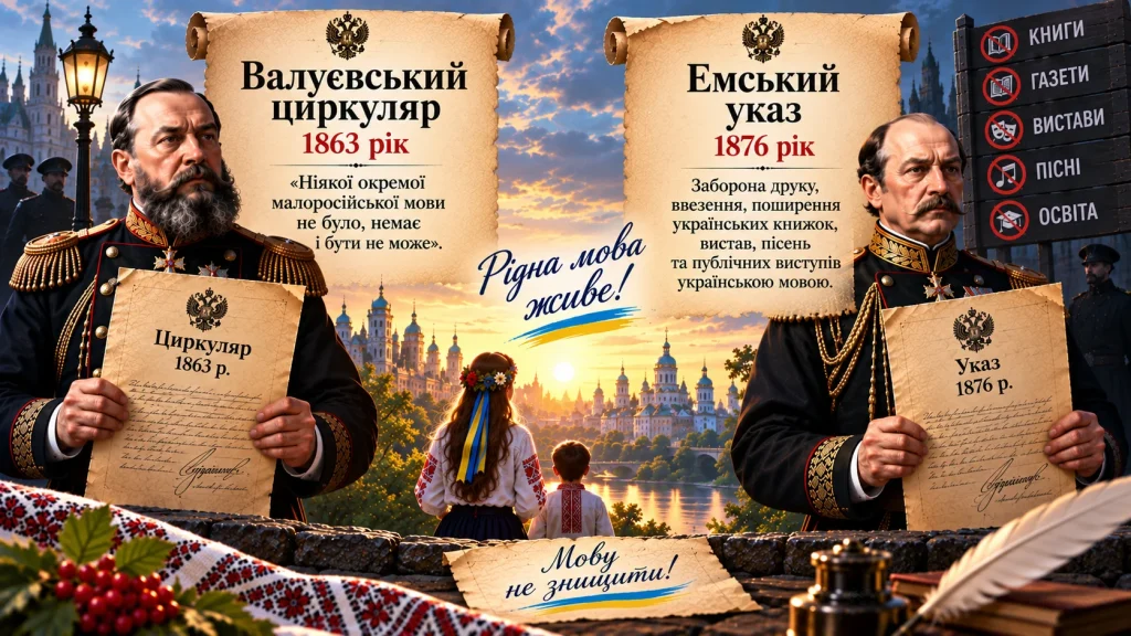 Валуєвський циркуляр та Емський указ — заборони української мови у 1863 та 1876 роках