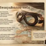 Історична карта Європи з авіаційними окулярами, портрет думчої дівчини і текст про французького письменника-льотчика Антуана де Сент-Екзюпері.