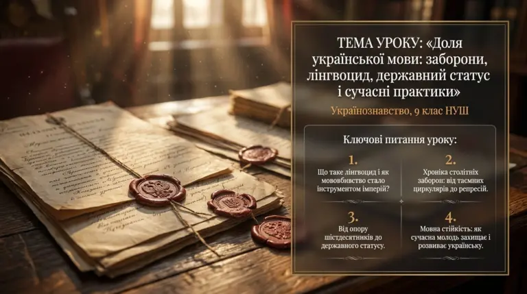 Доля української мови: заборони, лінгвоцид, державний статус і сучасні мовні практики — презентація з українознавства, 9 клас НУШ