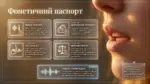 Фрагмент презентації з темою "Фонетичний паспорт", зображенням профілю людини і описом фонетичних особливостей української мови.