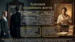 Ілюстрація концепції 'Анатомія подвійного життя' Панаса Мирного з описом офіційної та таємної сторін його особистості.