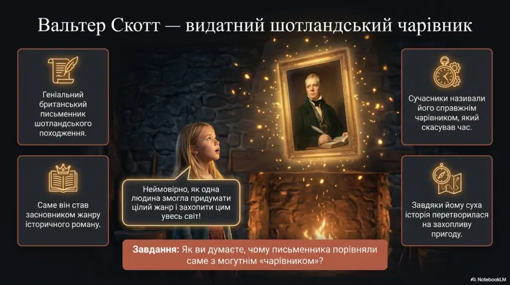 Вальтер Скотт — засновник історичного роману. Цікаві факти про письменника, презентація для уроку зарубіжної літератури.