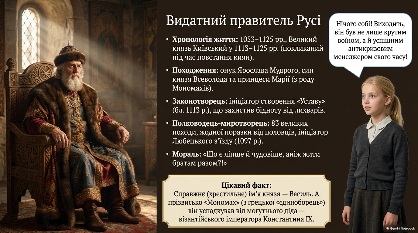 Володимир Мономах «Повчання дітям» (скорочено). Жанр повчання. Презентація «Володимир Мономах «Повчання дітям» - Зображення 1